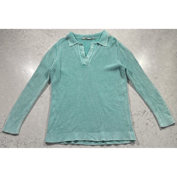 Soft Surroundings Sweaters - Soft Surroundings Wilde Ribbed Knit Polo Sweater Womens Large Turquoise 2EU41